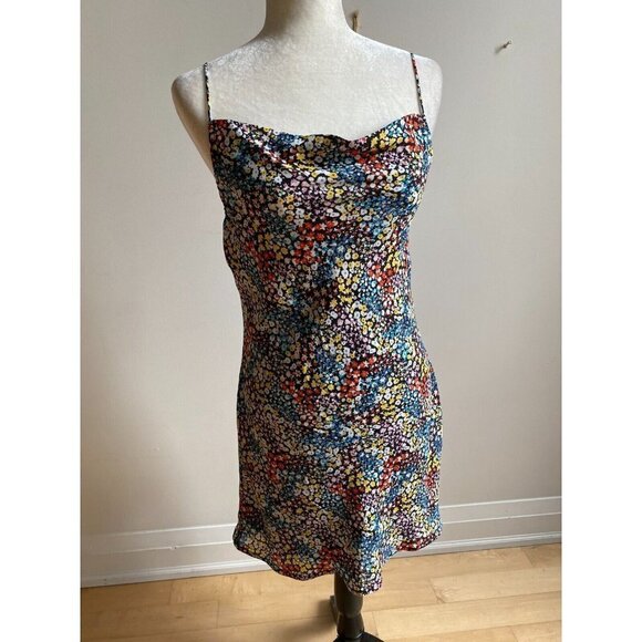 ROWA Women Black Floral Spaghettis Strap Dress BNWOT Sz XS Cowl Neck - Picture 2 of 6